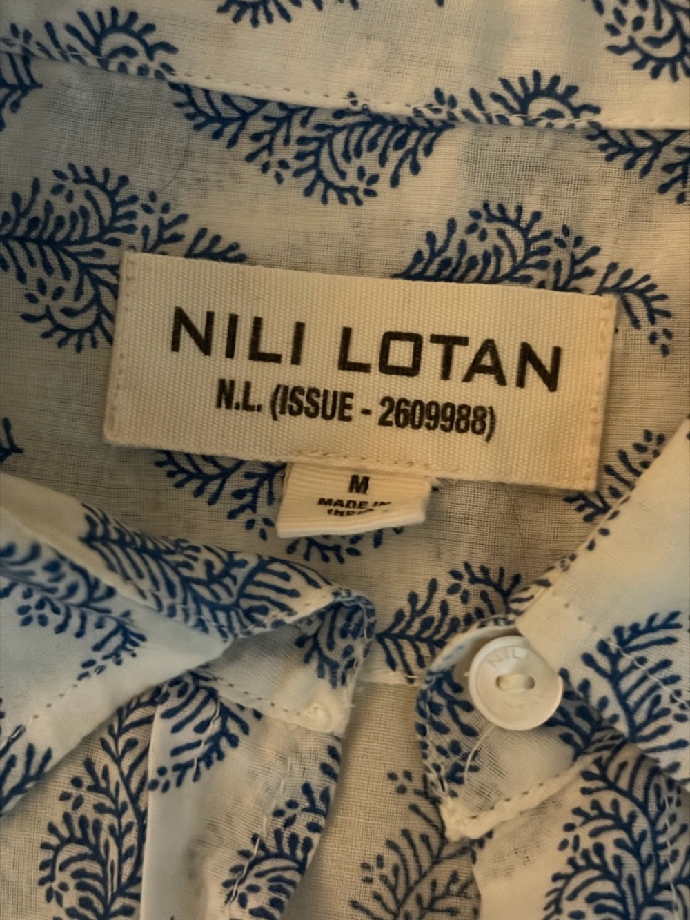 Nili Lotan White Shirt with Blue Botanical Print